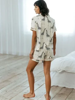Best Chelsea Peers Cotton Giraffe Print Short Pyjamas Set White