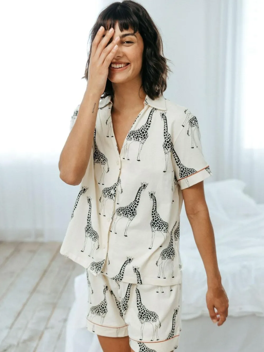 Best Chelsea Peers Cotton Giraffe Print Short Pyjamas Set White