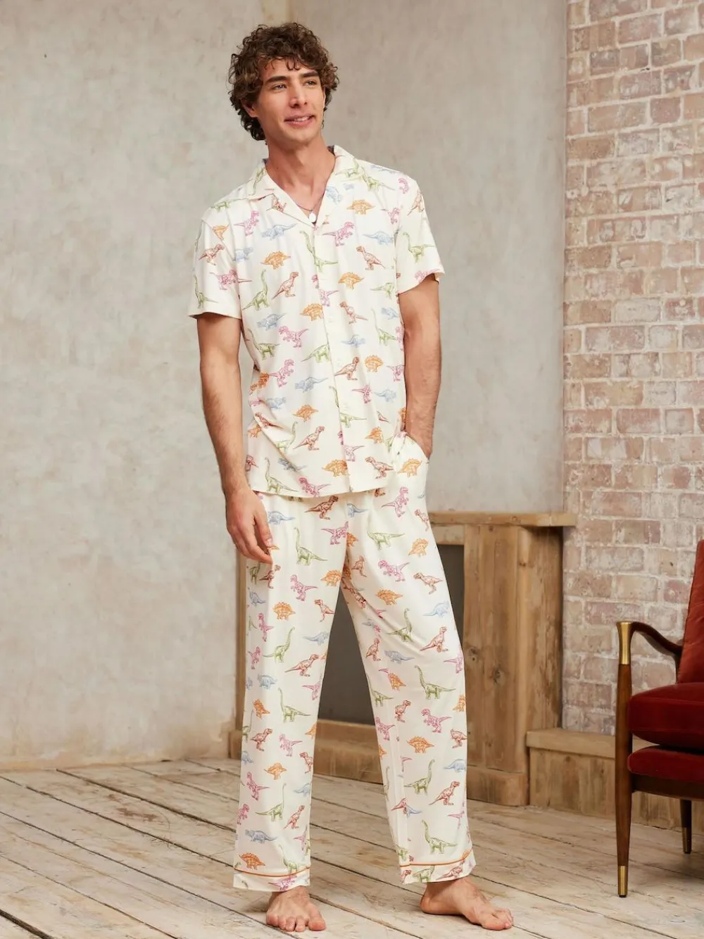 Chelsea Peers Dinosaur Print Long Pyjama Set^ Pyjamas
