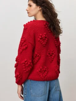 Sale Next Cherry Red Hand Stitch Heart Detail Cardigan