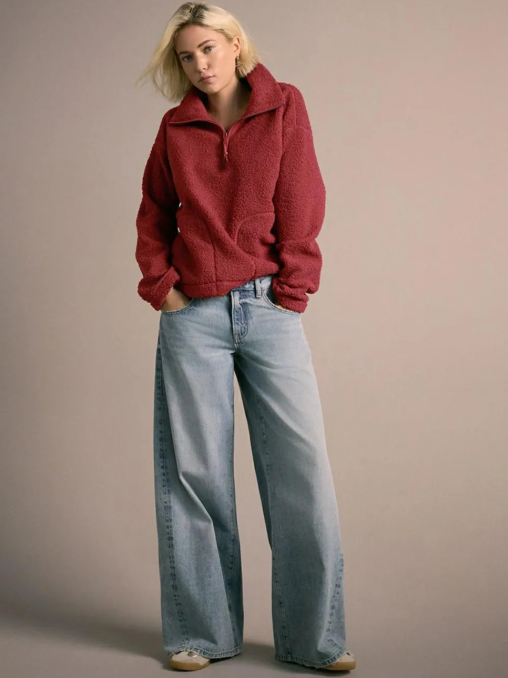 Next Cherry Red Soft Touch Cosy Teddy Borg Quarter Zip Fleece^Women Loungewear