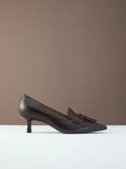 Next Premium Leather With Motionflex Point Toe Tassel Heels Loafers^Women Wide Fit & Extra Wide Fit|Heels