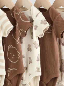 Next Chocolate Brown Baby Short Sleeve Bodysuits 5 Pack^BOY Bodysuits & Vests|Vests