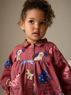 Hot Next Chocolate Brown Character Long Sleeve Cotton Dress (3mths-8yrs)