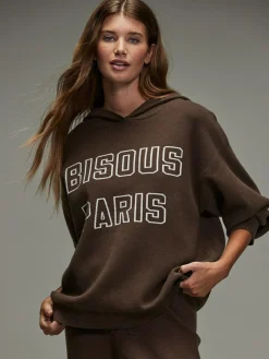 Next Compact Cosy Graphic Long Sleeve Hoodie Chocolate Brown