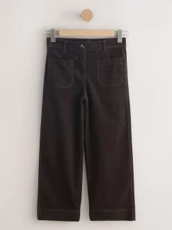 Online Next Cord Wide Leg Cropped Trousers Chocolate Brown