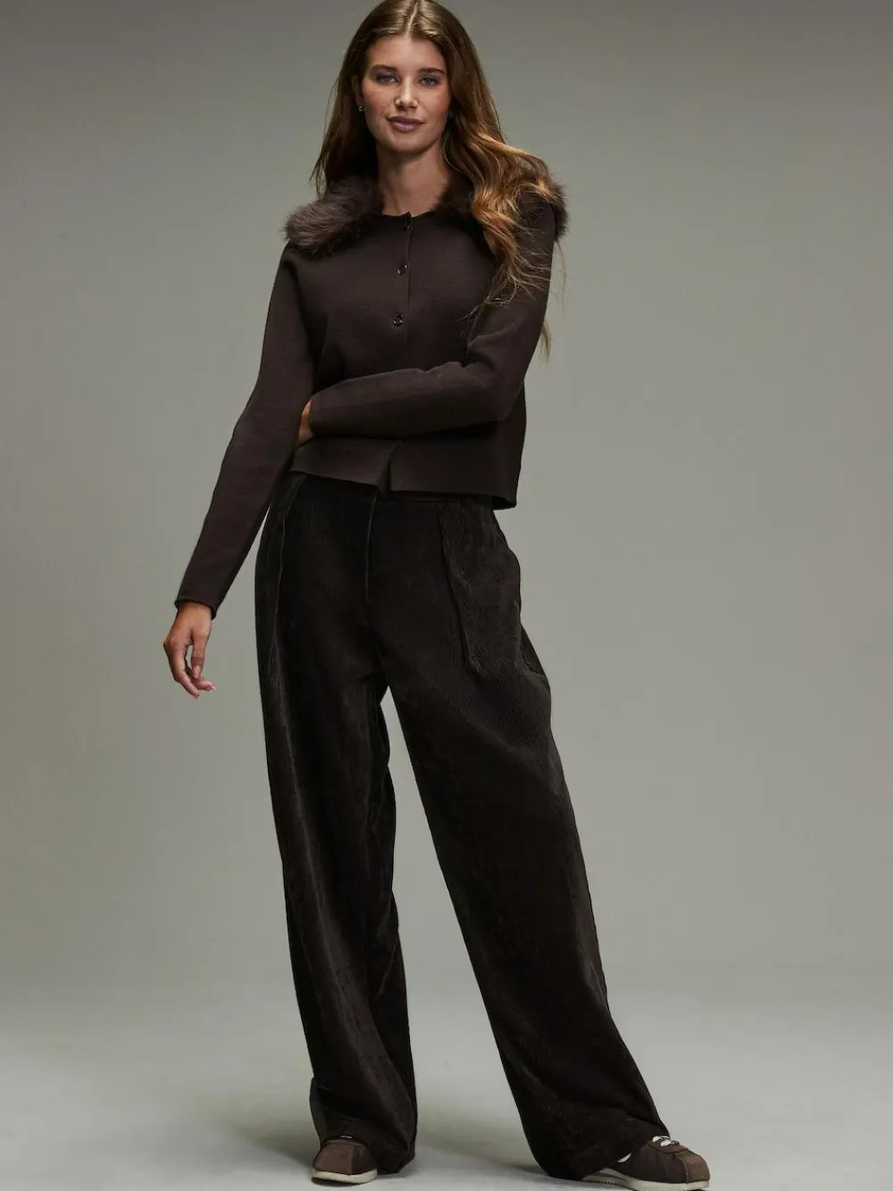 Outlet Next Cord Wide Leg Trousers Chocolate Brown