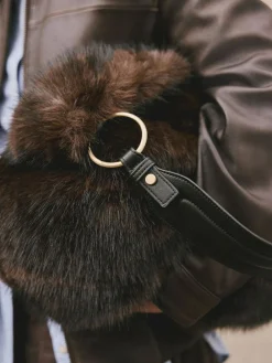 New Next Faux Fur Shoulder Bag Chocolate Brown