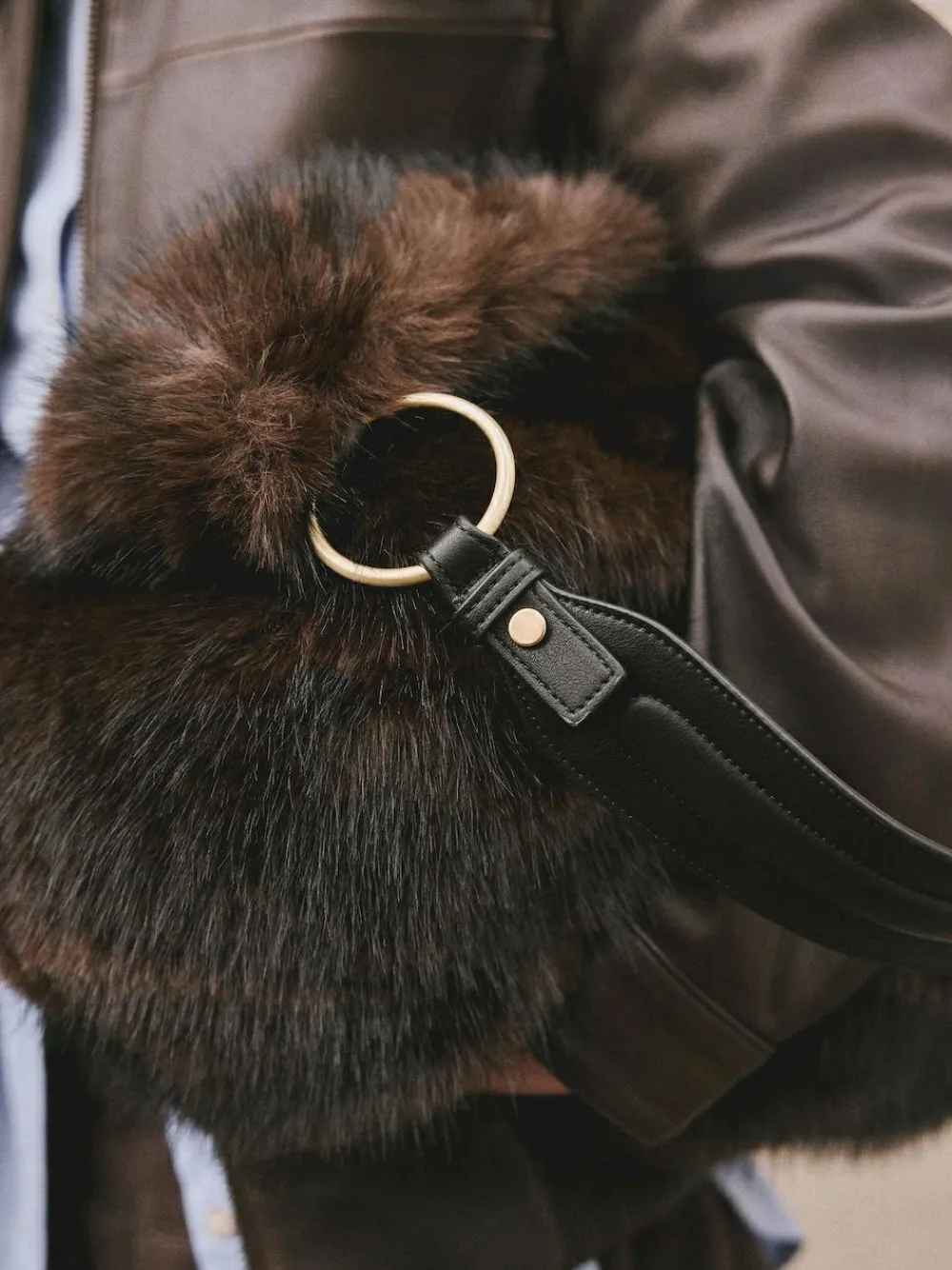 New Next Faux Fur Shoulder Bag Chocolate Brown