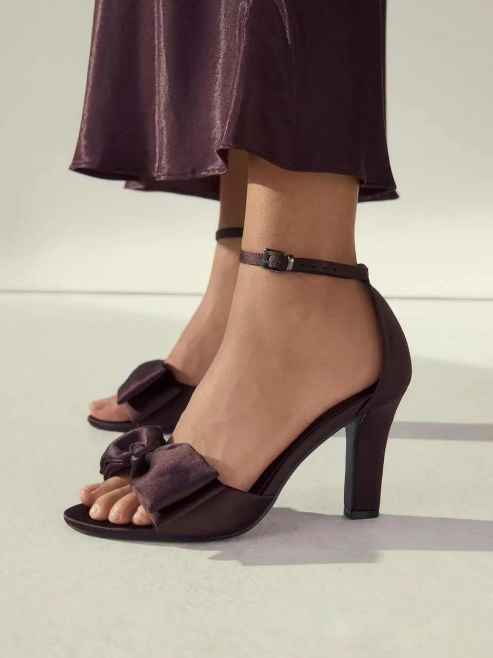 Next Forever Comfort® Satin Bow Block Heeled Sandals^Women Heels|Wide Fit & Extra Wide Fit