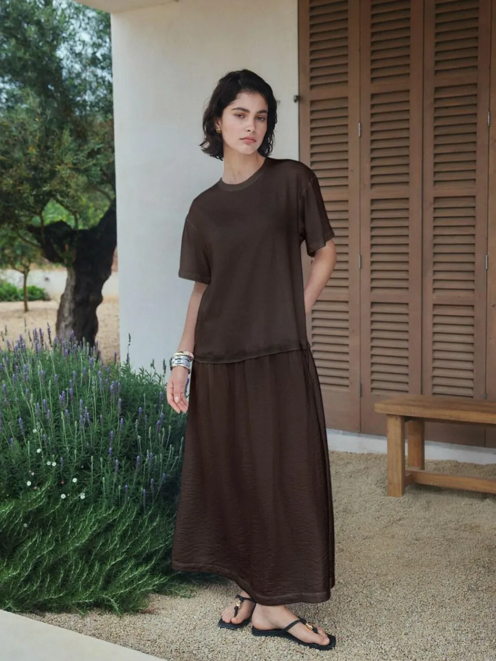 New Next Jersey Two In One T-Shirt Dress Chocolate Brown