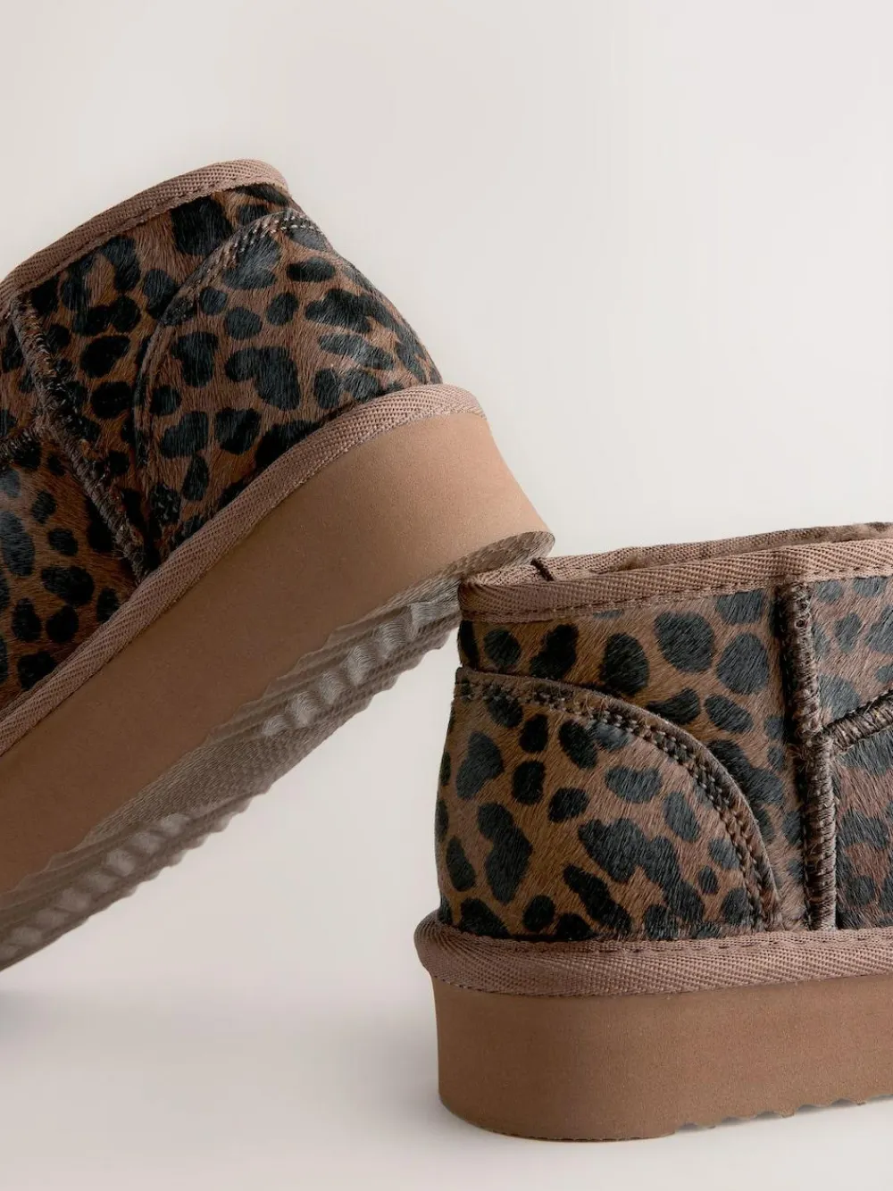 Clearance Next Chocolate Brown Leopard Print Standard Fit (F) Flatform Mini Warm Lined Water Repellent Suede Pull-On Boots