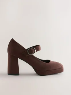 Hot Next Forever Comfort® Brogue Mary Jane Platform Block Heels Chocolate Brown Microfibre