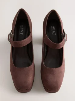 Hot Next Forever Comfort® Brogue Mary Jane Platform Block Heels Chocolate Brown Microfibre