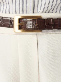 Outlet Next Chocolate Brown N. Premium Made In Italy Croc Effect Look Leather Belt
