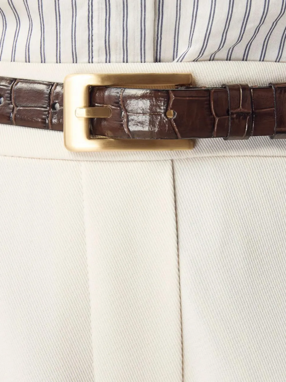 Outlet Next Chocolate Brown N. Premium Made In Italy Croc Effect Look Leather Belt