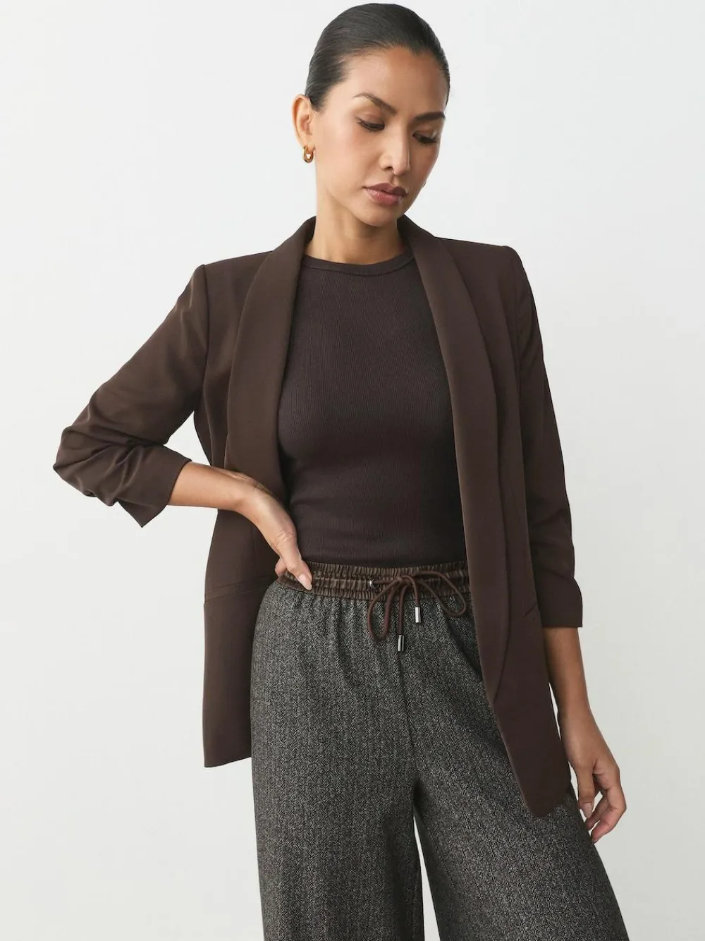 Next Chocolate Brown Relaxed Ruched Sleeve Blazer
