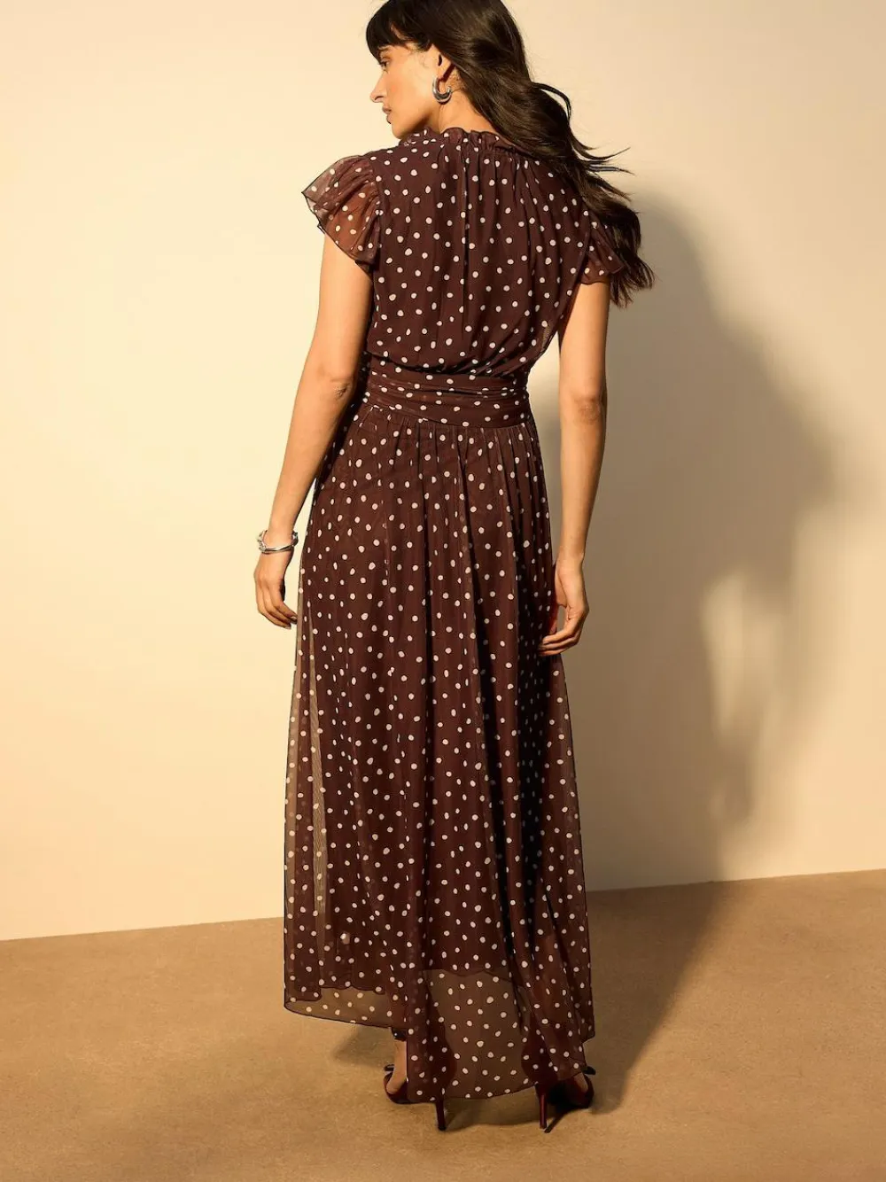 Next Pleated Mesh Print V-Neck Occasion Maxi Dress^Women Occasionwear|Occasion Dresses