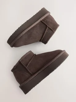 Next Chocolate Brown Standard Fit (F) Flatform Mini Warm Lined Water Repellent Suede Pull-On Boots^ Boots|Boots & Wellies