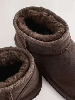 Next Chocolate Brown Standard Fit (F) Flatform Mini Warm Lined Water Repellent Suede Pull-On Boots^ Boots|Boots & Wellies
