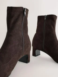 Online Next Standard/Wide Fit Chisel Toe Block Heel Sock Boots Chocolate Brown