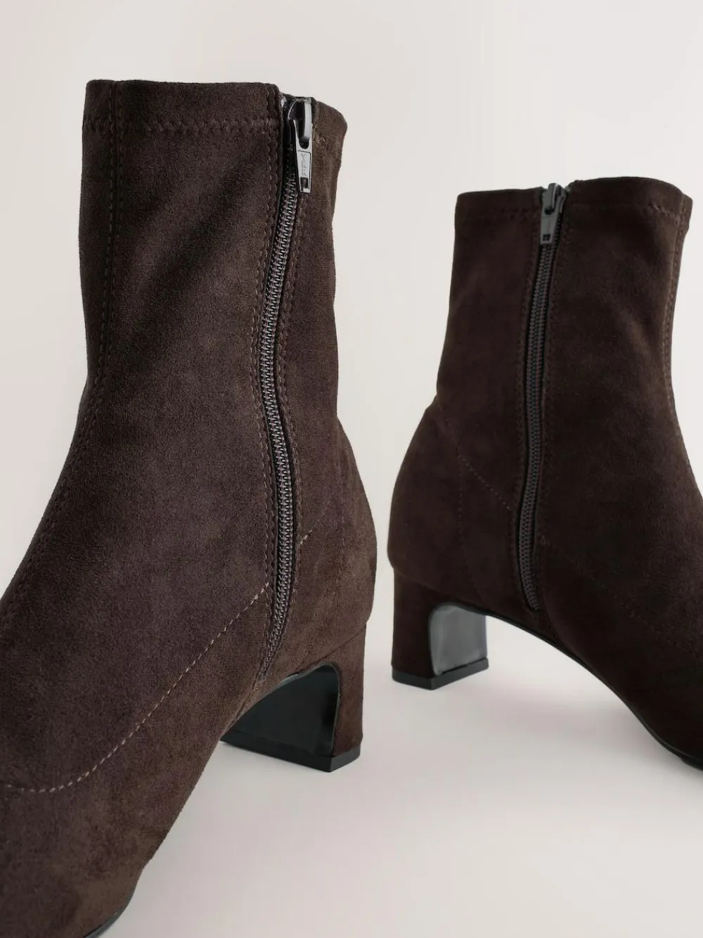 Online Next Standard/Wide Fit Chisel Toe Block Heel Sock Boots Chocolate Brown