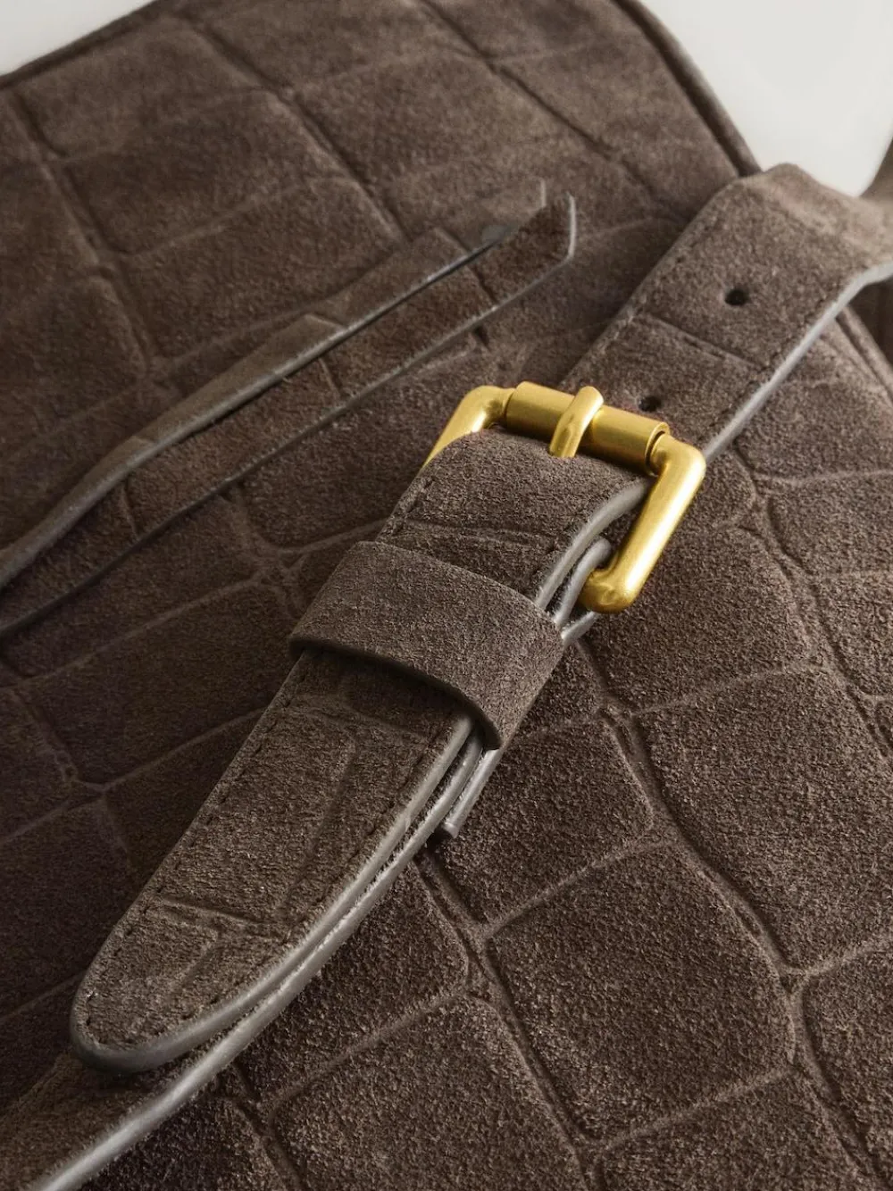 Hot Next Chocolate Brown Suede Croc Messenger Cross-Body Bag