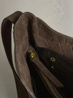 Hot Next Chocolate Brown Suede Croc Messenger Cross-Body Bag
