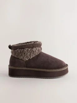 Discount Next Faux Fur Borg Platform Boots Chocolate Brown Suede