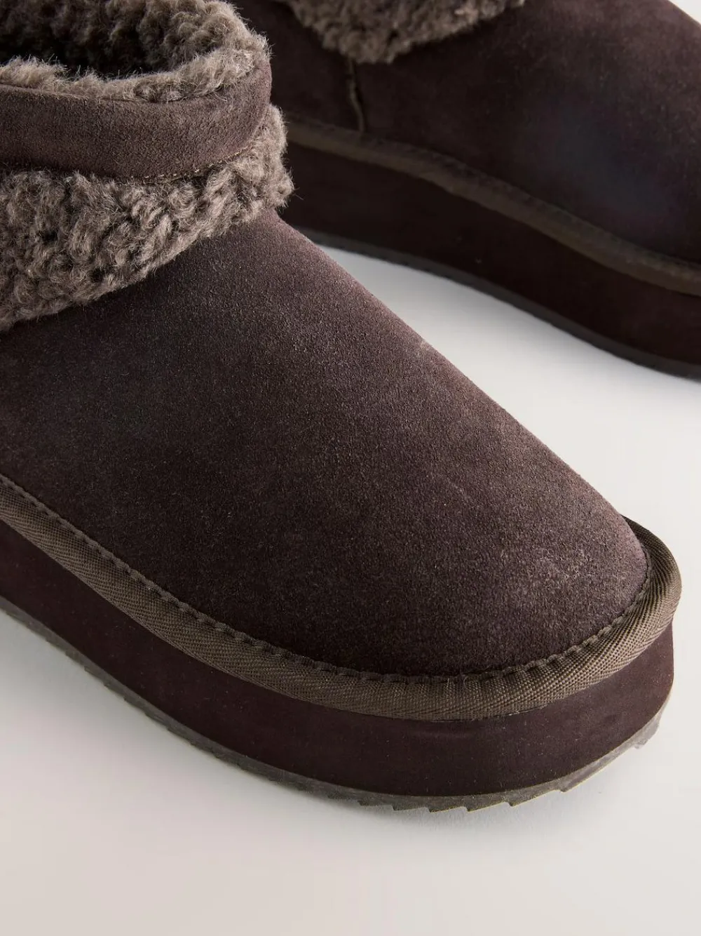 Discount Next Faux Fur Borg Platform Boots Chocolate Brown Suede