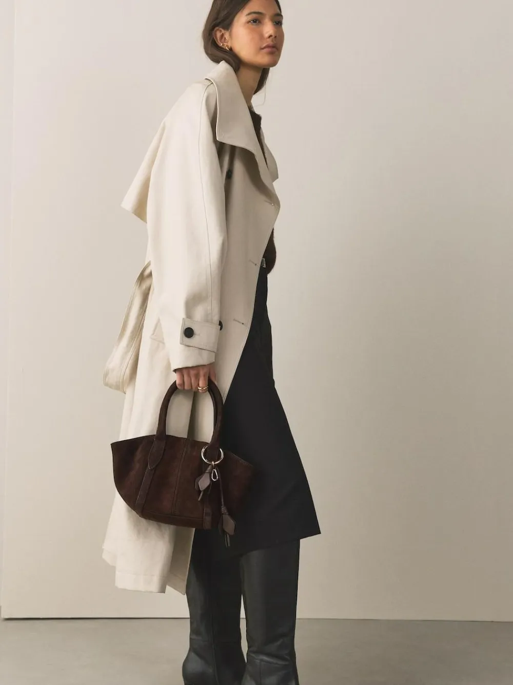 Next Chocolate Brown Suede Flower Charm Cross-Body Bag^Women Bags