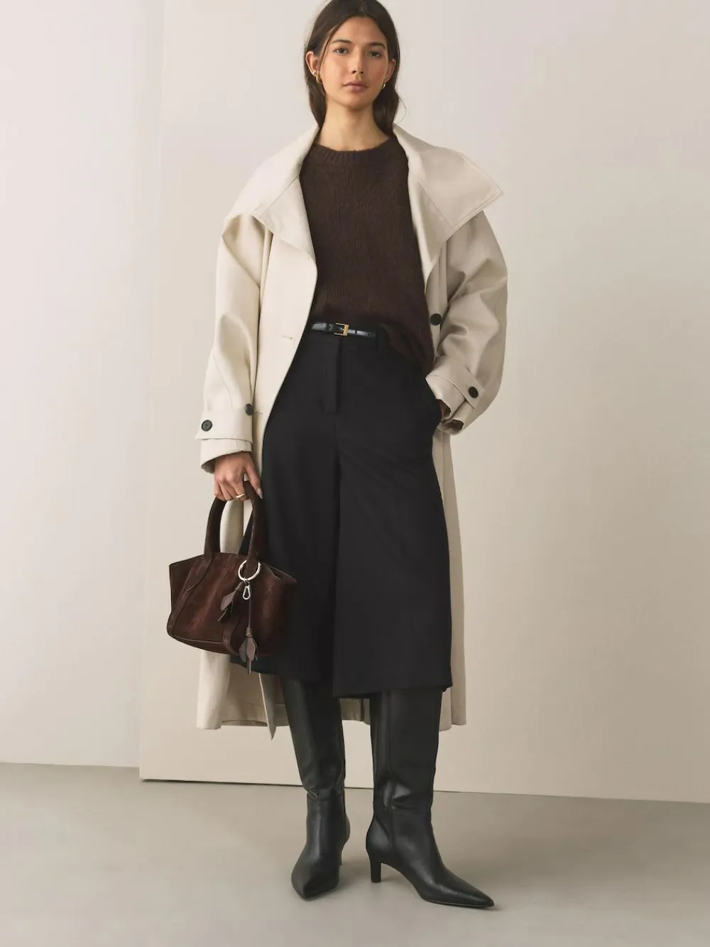 Next Chocolate Brown Suede Flower Charm Cross-Body Bag^Women Bags