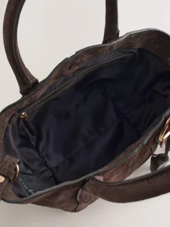 Next Chocolate Brown Suede Flower Charm Cross-Body Bag^Women Bags