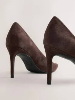 Next Chocolate Brown Suede Standard/Wide Fit Leather Mid Court Shoes^Women Heels