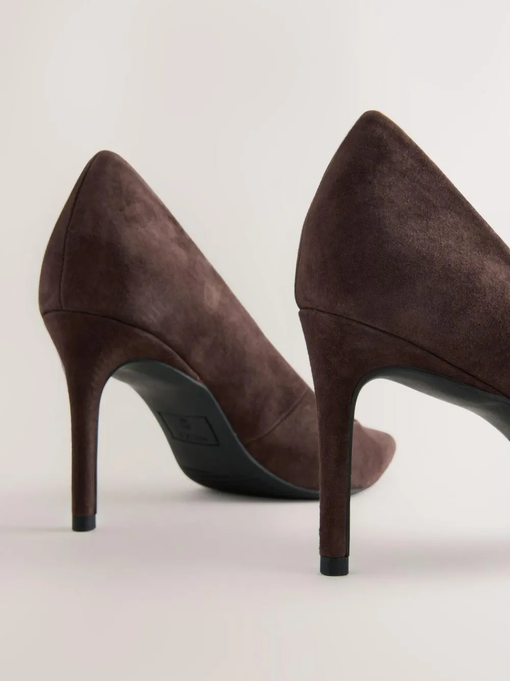 Next Chocolate Brown Suede Standard/Wide Fit Leather Mid Court Shoes^Women Heels