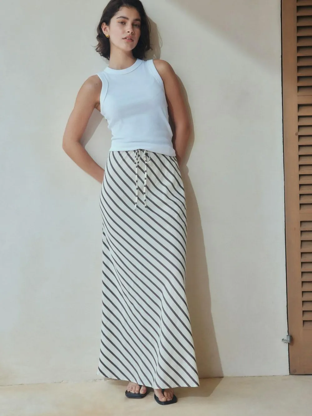 Next Chocolate Brown Summer Column Skirt With Linen^Women Skirts