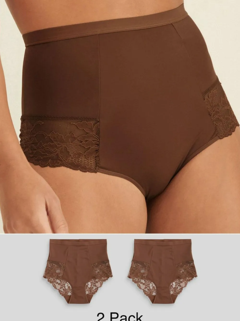 Sale Next Print Tummy Control Shaping Lace Back Brazilian Knickers 2 Pack Chocolate Nude
