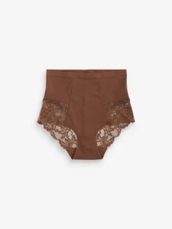 Sale Next Print Tummy Control Shaping Lace Back Brazilian Knickers 2 Pack Chocolate Nude