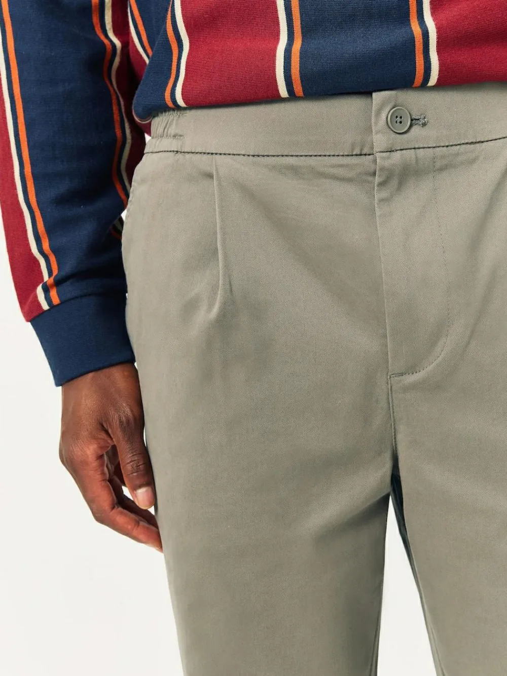 Hot Next Straight Fit Pleated Stretch Chinos Trousers With Elasticated Waist Clay