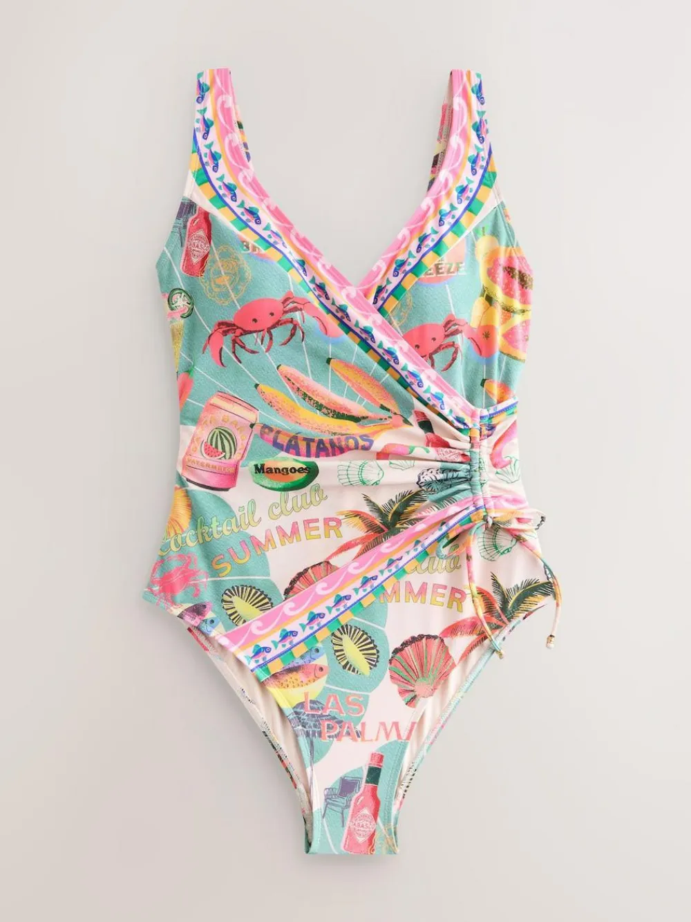 Hot Next Conversational Print Ruched Side Tummy Shaping Control Swimsuit