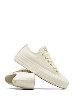 Best Converse White/Gold Chuck Taylor All Star Lift Mono Leather Low Trainers