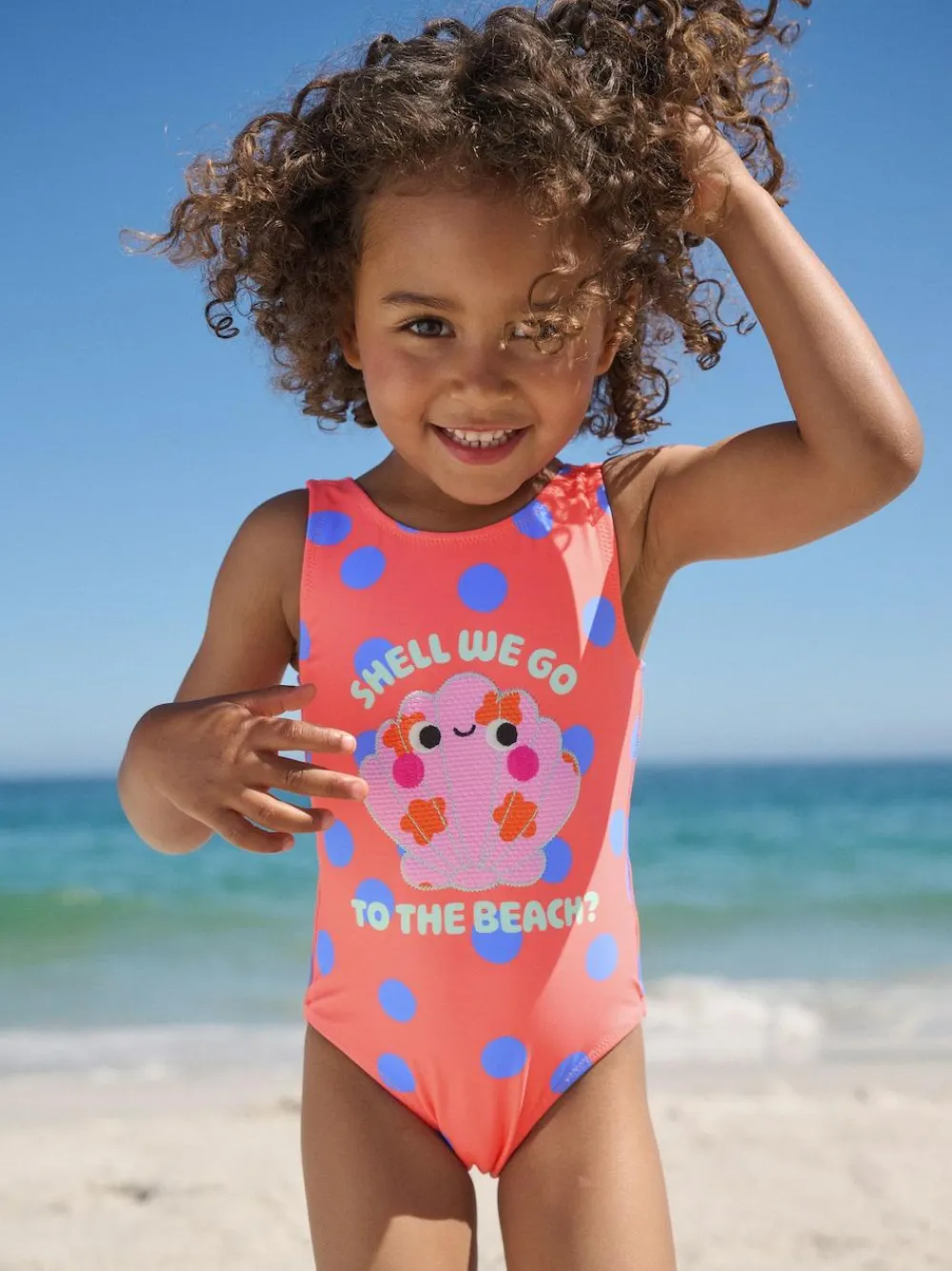Best Next Swimsuit (3mths-7yrs) Coral Pink Shell Polka Dot