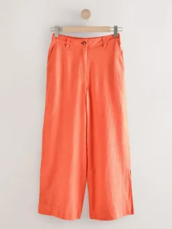 Online Next Smart Front Linen Blend Wide Leg Trousers Coral Pink