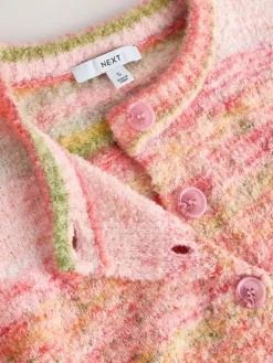 Outlet Next Spacedye Knitted Crew Neck Cardigan Coral Pink/Orange
