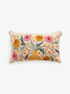 Next Cream 50 x 30cm Embroidered Flower Vase 100% Cotton 50 x 30cm Cushion^ Cushions & Throws