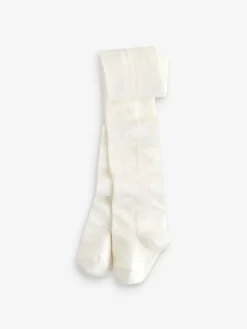 Hot Next Cream Cotton Rich Textured Bow Tights