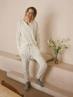 Next Cream Floral Cosy Waffle Long Sleeve Pyjamas^Women Pyjamas|All Night & Lounge
