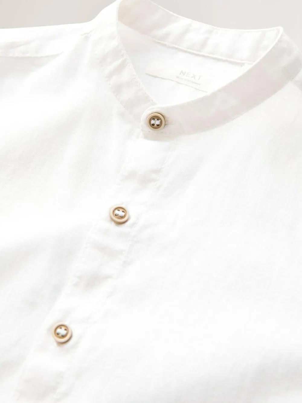 Hot Next Cream Grandad Collar Linen Mix Long Sleeve Shirt (3-16yrs)