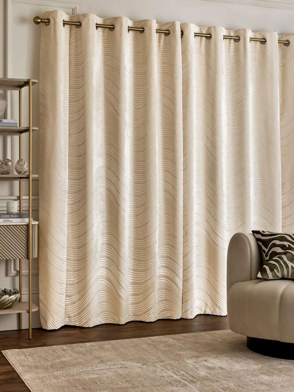 New Next Collection Luxe Heavyweight Velvet Swirl Eyelet Lined Curtains Cream Ivory