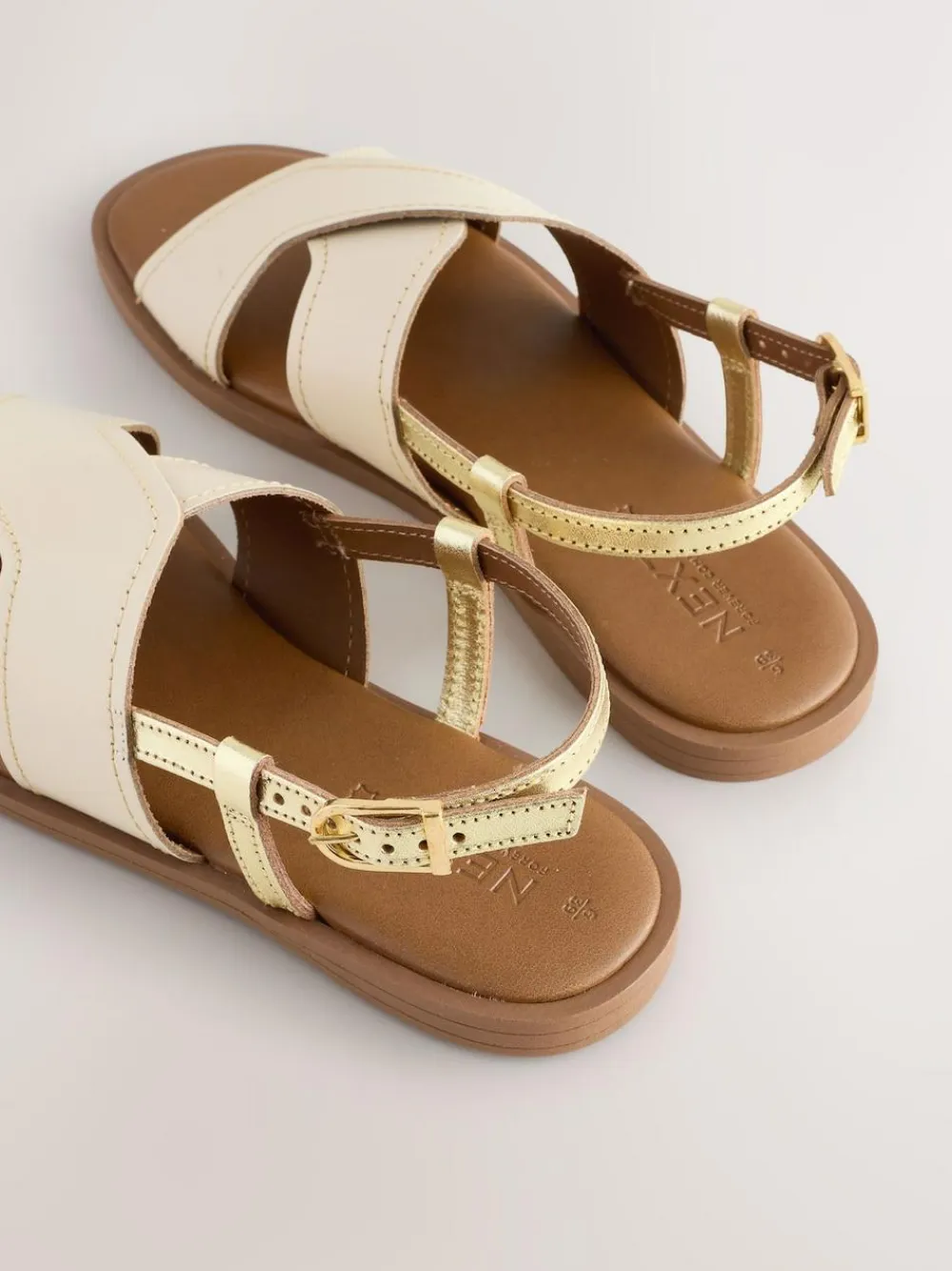 Discount Next Standard/Wide Fit Stitched Slingback Sandals Cream Leather